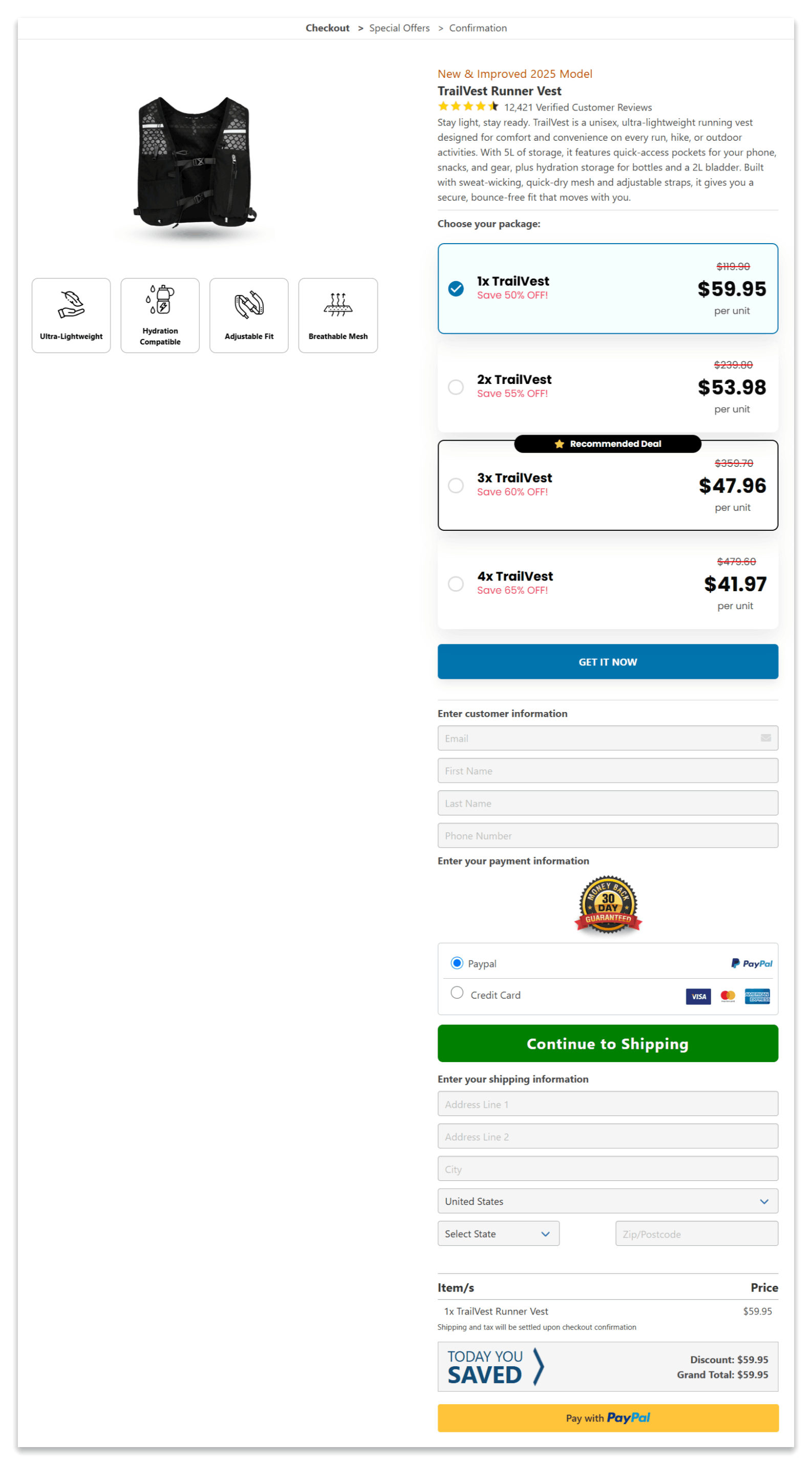TrailVest secure checkout page